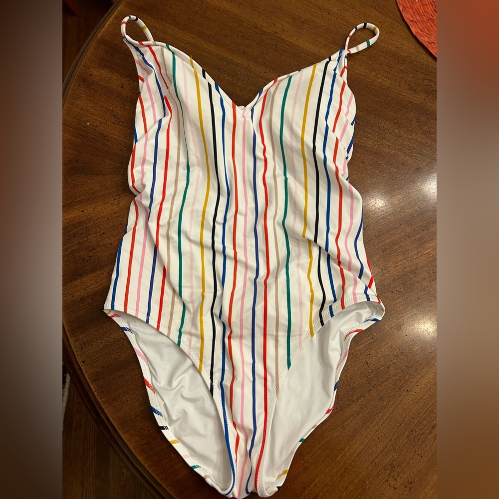 J. Crew White One-Piece Swimsuit with Multicolor Stripes